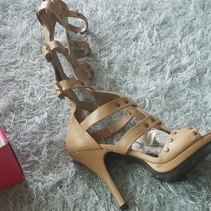 Tan gladiator heeled boots NIB